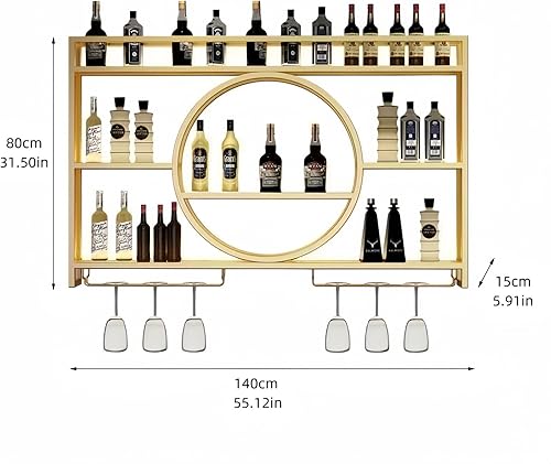 Miniatura 3 de Estante de metal para vino de 55 pulgadas, estantes de barra de 3 niveles con soporte para vidrio, estantes de licor modernos de gran capacidad para