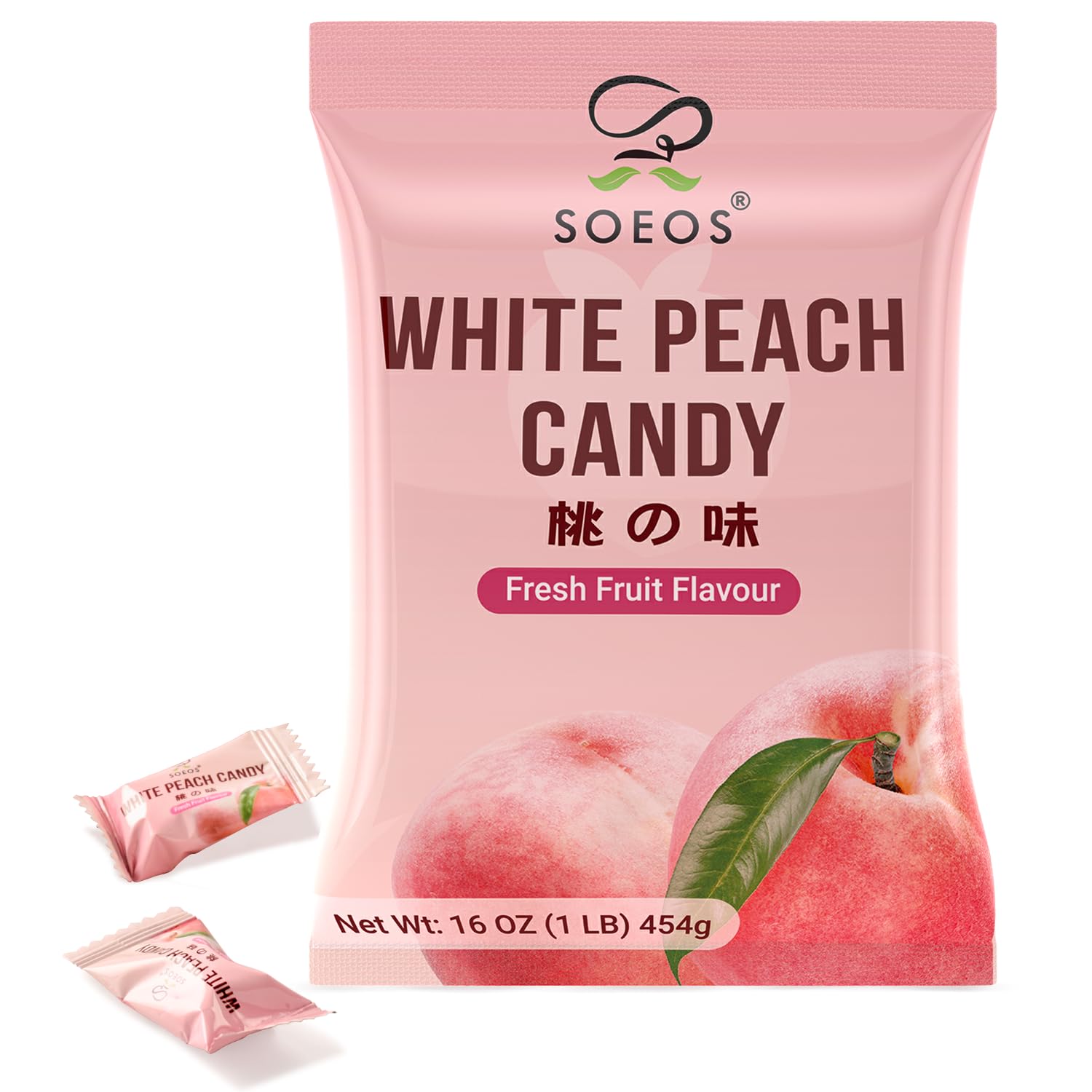 Soeos White Peach Hard Candy, Classic Series Chinese Hard Candy, 16 oz (Pack of 1)
