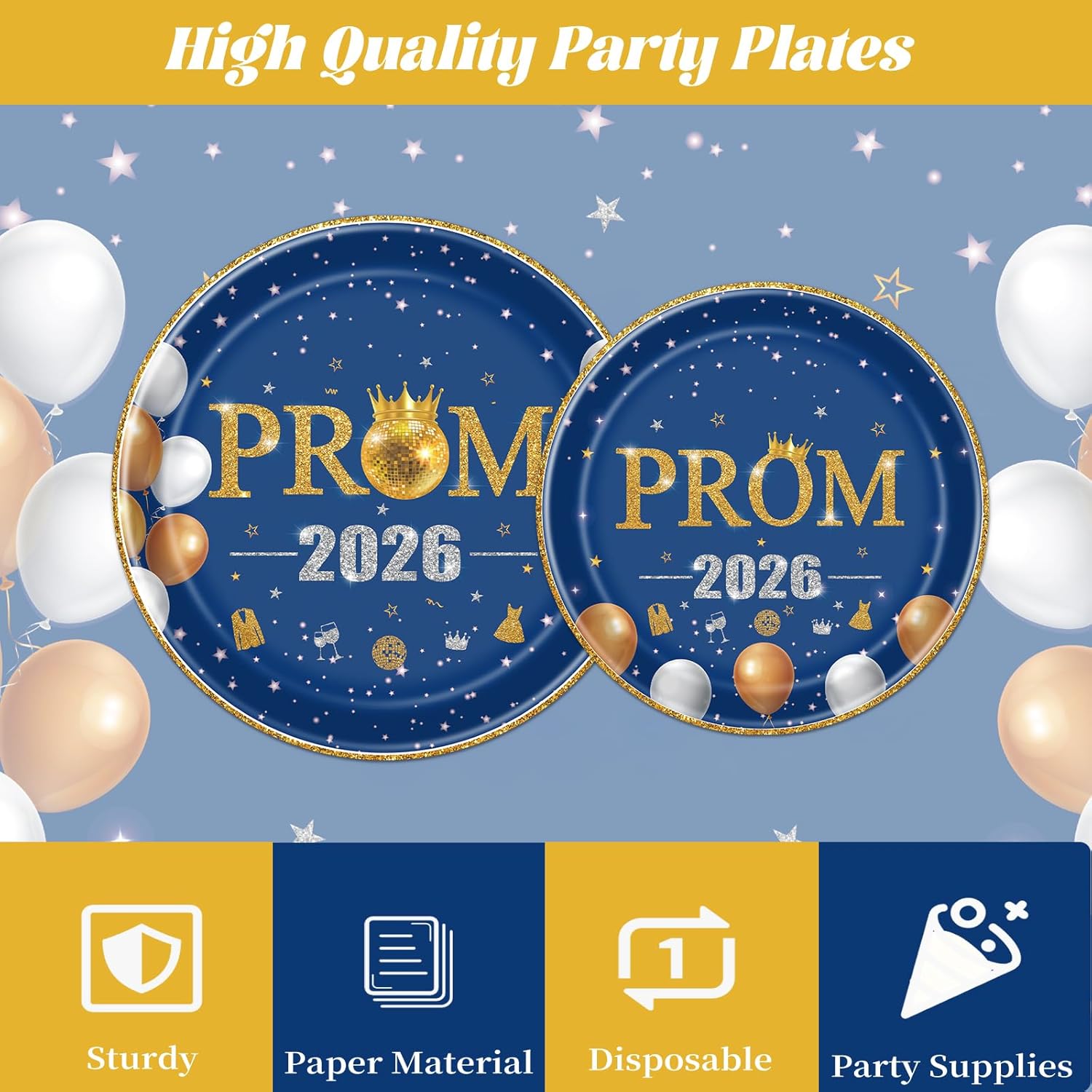 Prom Graduation Decorations 2026 - 96 Pcs 2026 Graduation Decorations Party Supplies, Blue Silver Golden Plates Napkins Forks Tableware Set for Prom Table Decor, Graduate Party Decor 24 Guests