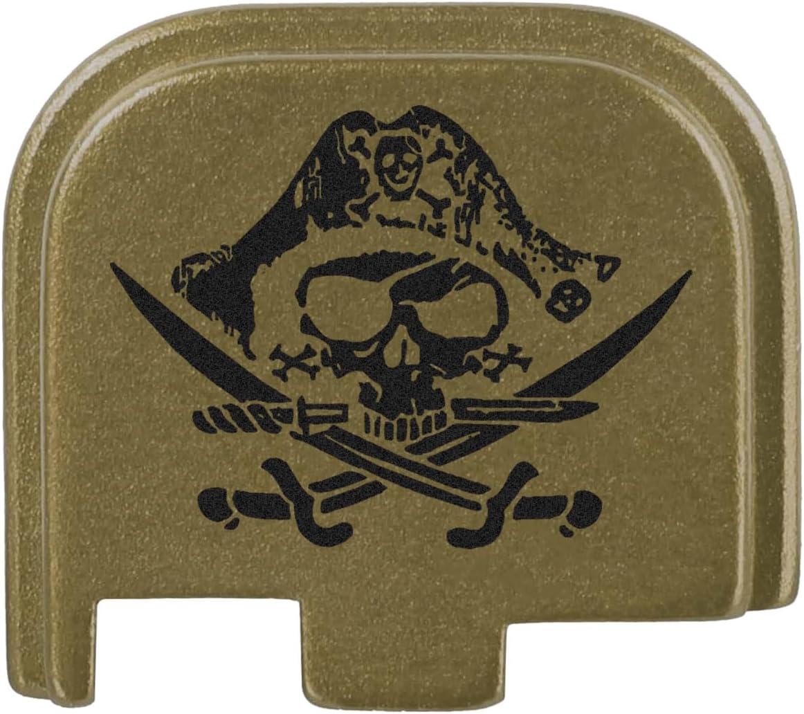 NDZ Performance Slide Cover Back Plate for Glock 43 43X 48 & PSA Dagger Micro – Aluminum Upgrade with Black Engraving – Calico Jack Jolly Roger – Olive Drab Green