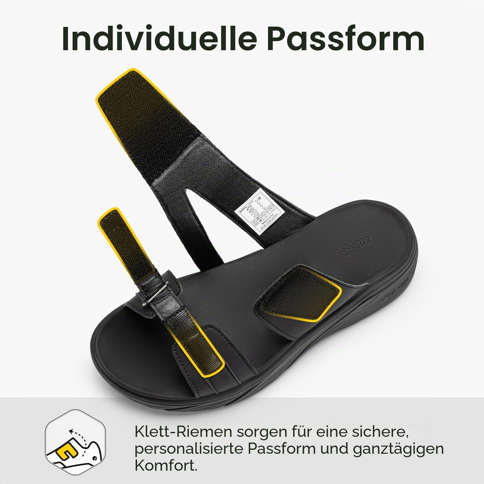 FitVille Weit Sandalen Damen Sommer Bequeme Atmungsaktiv Plateausandalen mit Verstellbarer Klettverschluss Hausschuhe mit Fußgewölbeunterstützung Gr.35.5-42.5