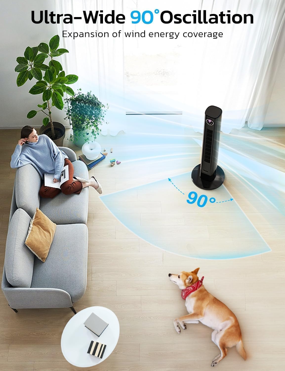 ZAFRO 36" Tower Fan 3-Speed & 90° Oscillation, 12H Timer, Washable Filter – Quiet Cooling for Bedroom Home Office