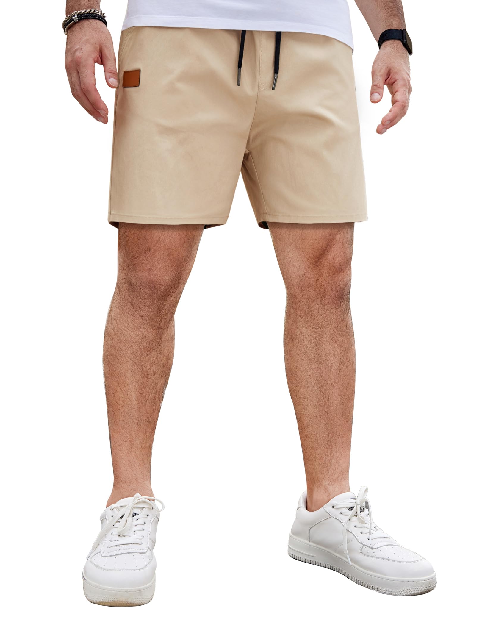 COOFANDY Men's Casual Cotton Shorts 5 Inch Summer Beach Shorts Lightweight Drawstring Elastic Waist Chino Golf Shorts