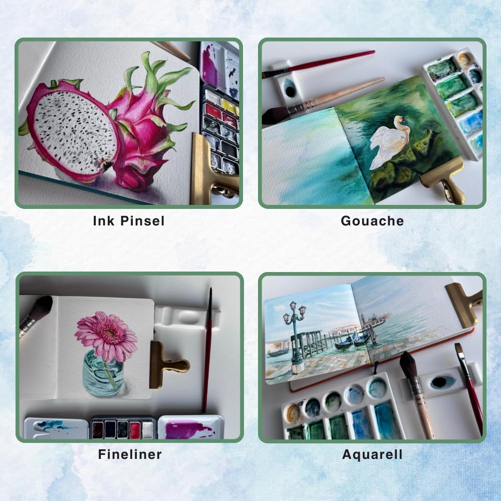Mypaperworld Szkicownik akwarelowy 300 g/m², 100% bawełna, 16 x 16 cm, bezkwasowy, 24 arkusze, 48 stron, tłoczony na zimno (beżowy)