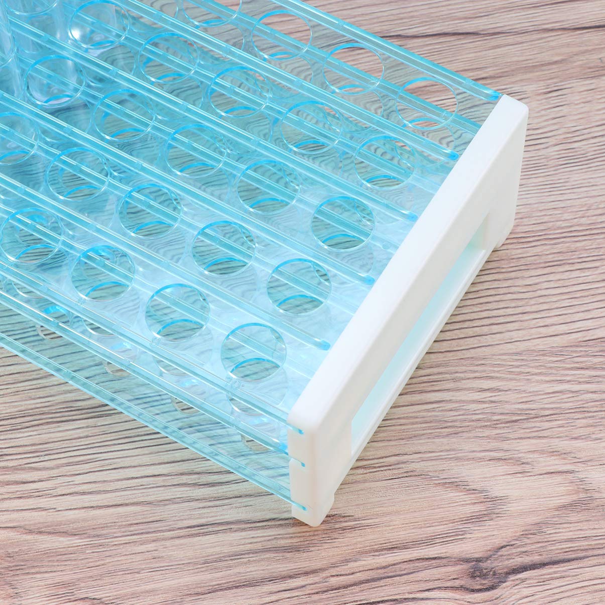 Tubo de Ensayo de Plástico Duro 50 Piezas con Soporte Azul | Cierre Sellado, Apto para Experimento Científico y Uso Doméstico, Adecuado para Guardar Polvo