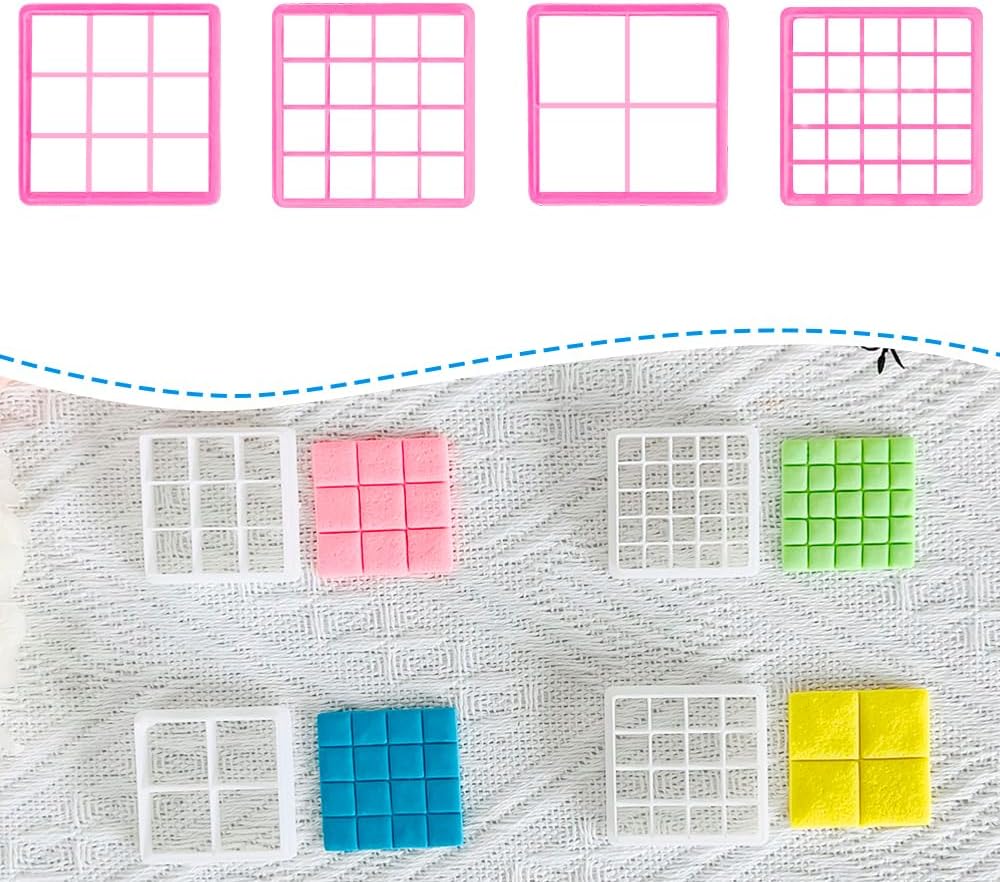 Xaekicr 4PCS Grid Square Polymer Clay Cutters - Geometric Shapes for DIY Earring Jewelry Crafts & Molds