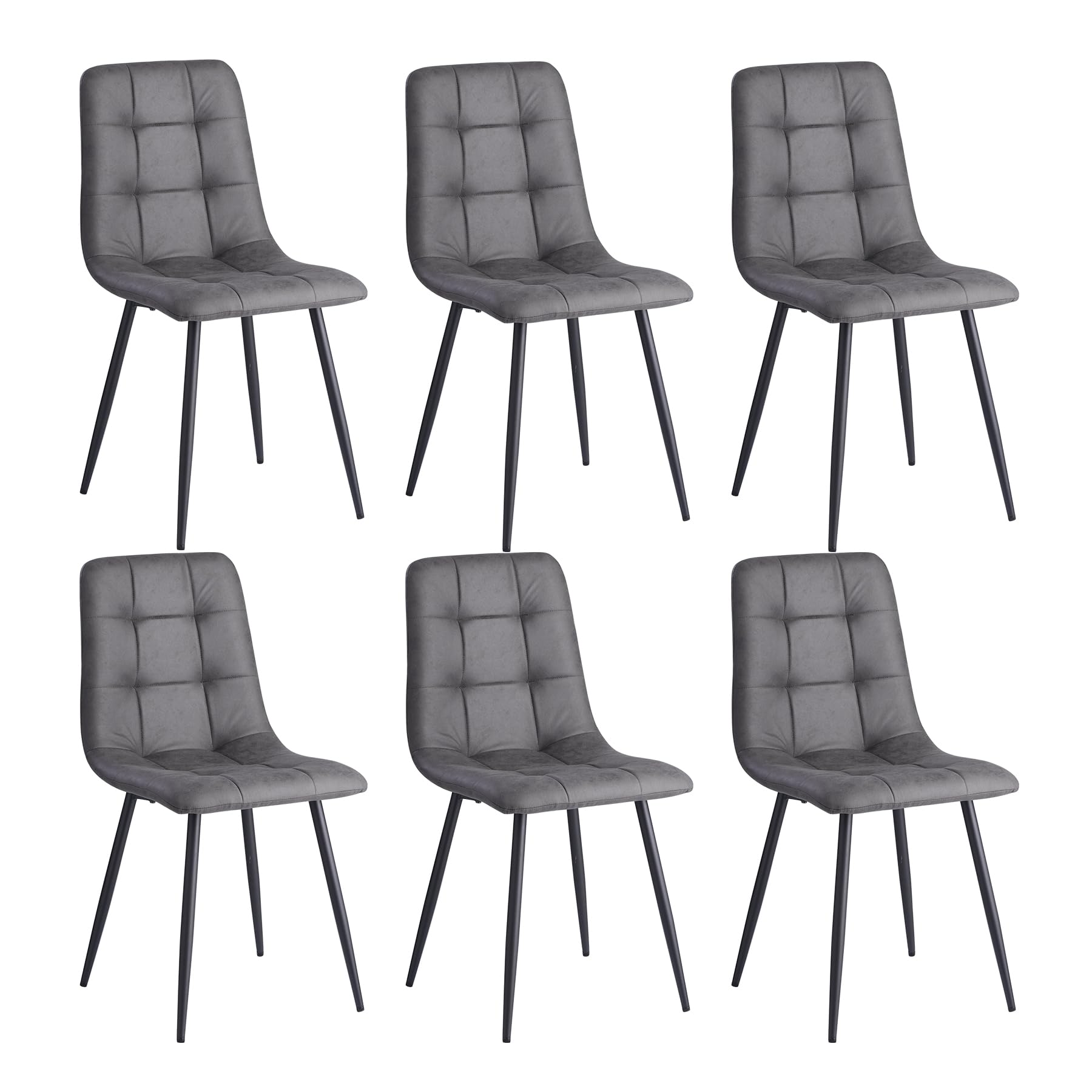 DEYARNA HOME Pack de 6 Sillas de Comedor Escandinavo, Sillas de Cocina en Cuero Sintético, Sillas Auxiliares Tapizadas con Patas Metálicas Negros, para Cocina, Salón (Gris Oscuro)