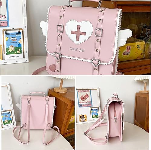 Vista 4 de Mochila Kawaii Anime Japonés Cosplay Bolsa Gótica Accesorios Cruz Corazón Alas, Azul, Gótico