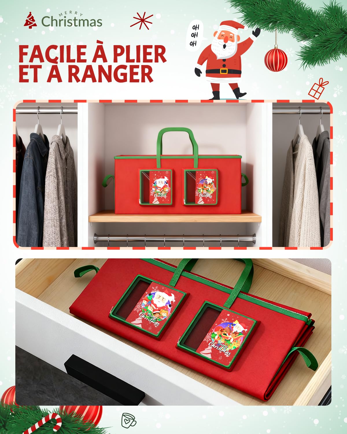 274CM Boîtier de Noël étanche à l'eau 600D, Boîtier de Noël Démonté 9FT Max 274CM avec Deux Grandes Poches, Boîtier de Noël Décor avec Poignées Robustes et Fermeture à éclair
