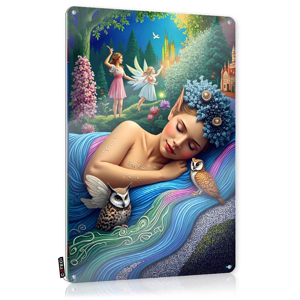 Fzfn Colour Holiday Metal Wall Decoration Rustic Accessories | Enchanted Dreams: A Fantasy Fairy Tale Scene Nice Metal Wall Decor For Work Home(30X40cm)