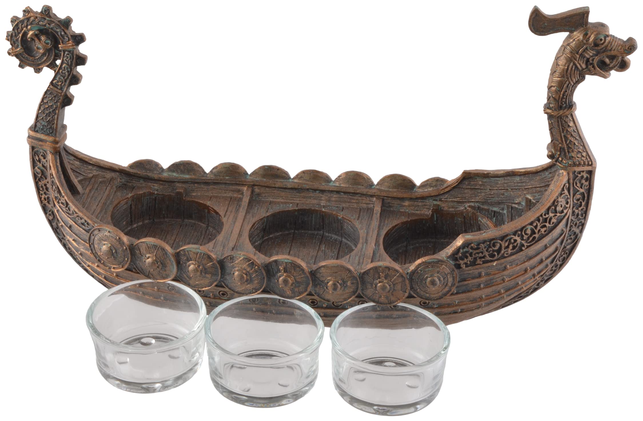 Portavelas nórdico Drakar de estilo viking en barco - color bronce para 3 velas