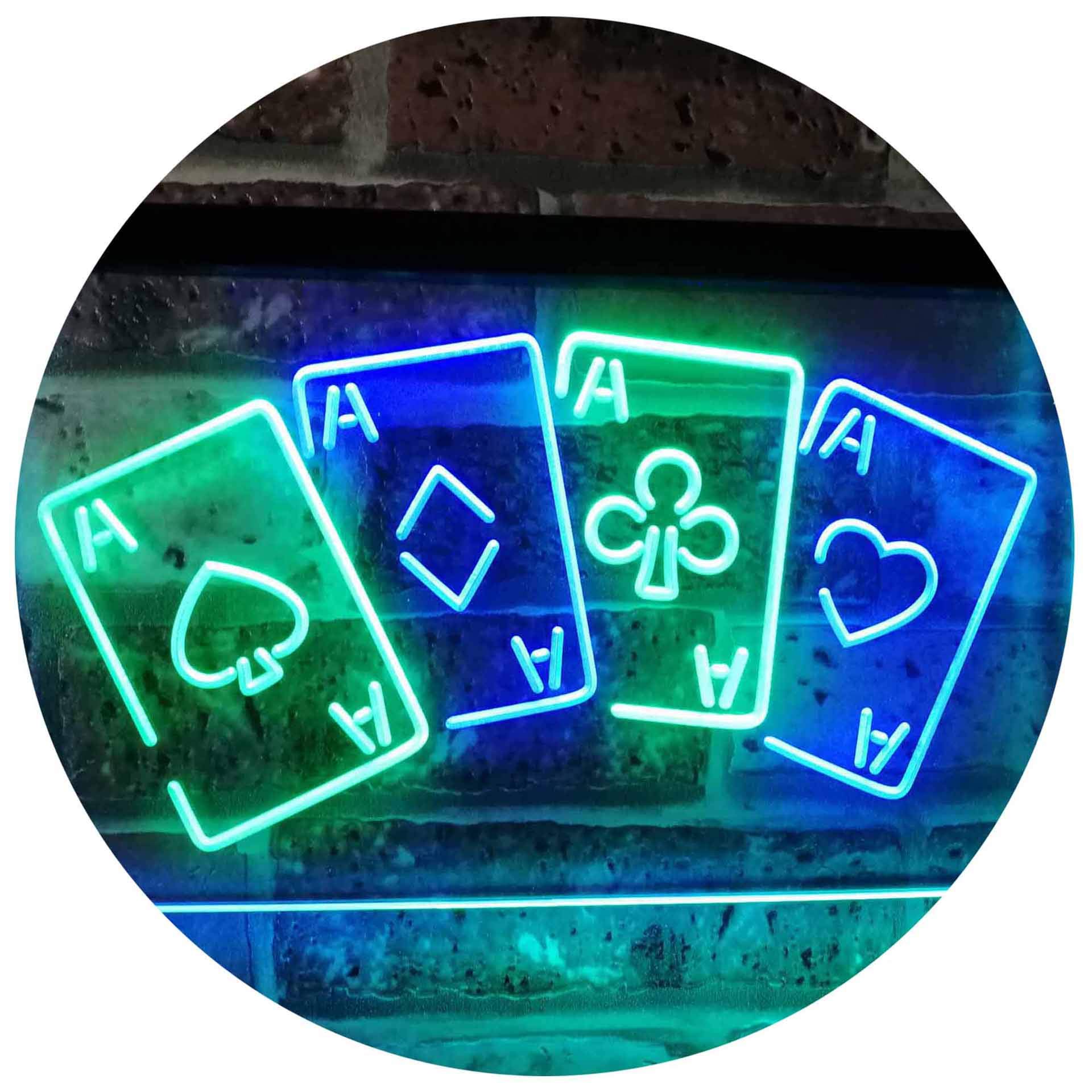 Four Aces Poker Casino Man Cave Bar Dual Color LED Enseigne Lumineuse Neon Sign Vert et Bleu 600 x 400mm st6s64-i2705-gb