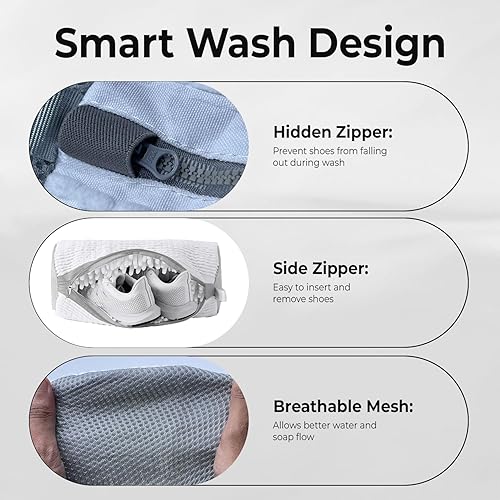 Miniatura 3 de 2 bolsas para lavadora de zapatos con par de árboles de zapatos y 4 bolas desodorantes, bolsa reutilizable con cremallera duradera para lavado de