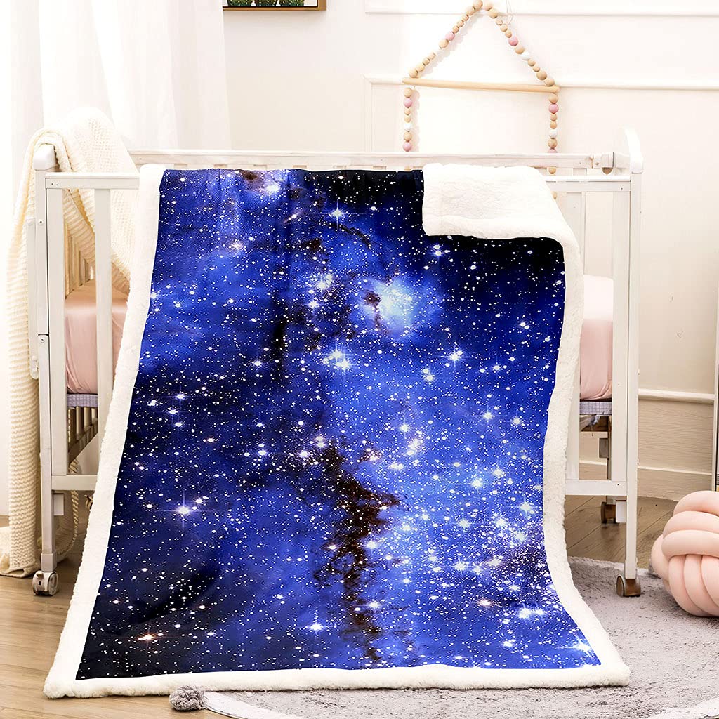 Manta Polar Grande Gruesa 180X220Cm para Cama, 3D Paisaje Estrellado Azul Impresión Patrón Manta De Franela Invierno Manta Felpa De Sofá 100% Microfibra Suave, Caliente para Hogar