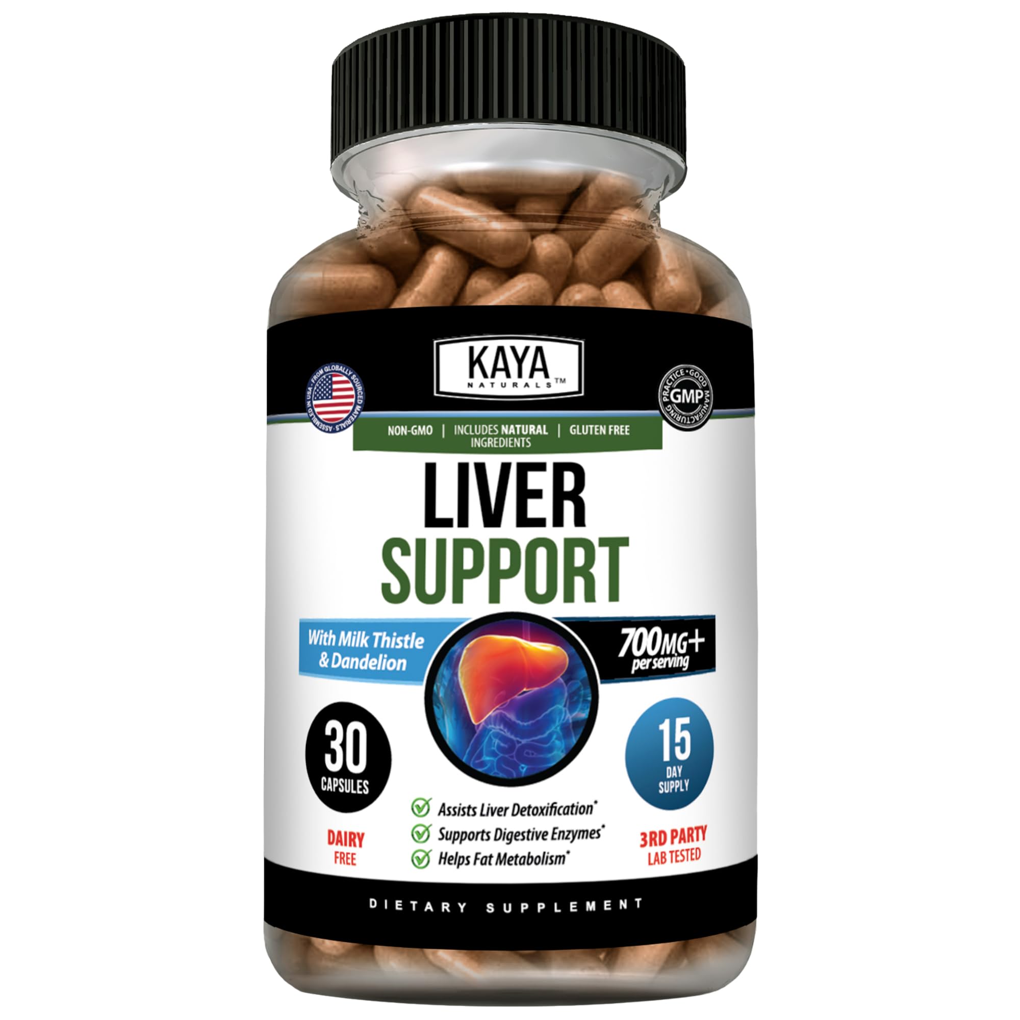 Kaya Naturals Milk Thistle Liver Support with Artichoke, Dandelion, 30 Ct 30 Count (Pack of 1)