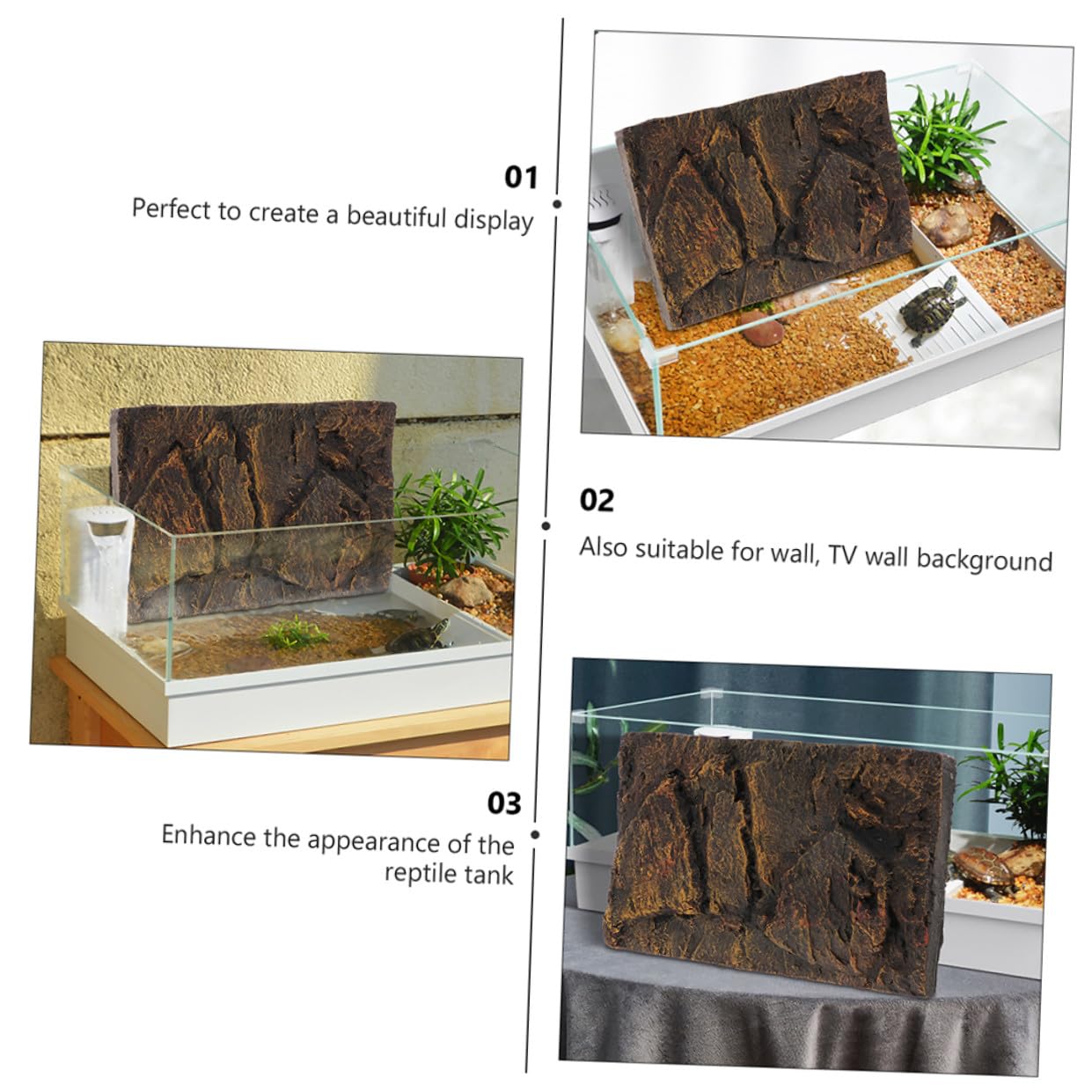 minkissy Fondo Decorativo 3D para Acuario de Tortugas de Agua, Tablero de PU Alta Simulación para Terrarios y Peceras, Paquete de 2 Piezas para Decoración