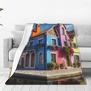Ultra-Soft Micro Fleece Blanket Colorful House Throw Blanket Lightweight Flannel Fuzzy Blanket Soft Cozy Air Conditioning Quilt Warm Throw Blanket All Seasons for Bed Couch Living Room Sofa 40"x30"
