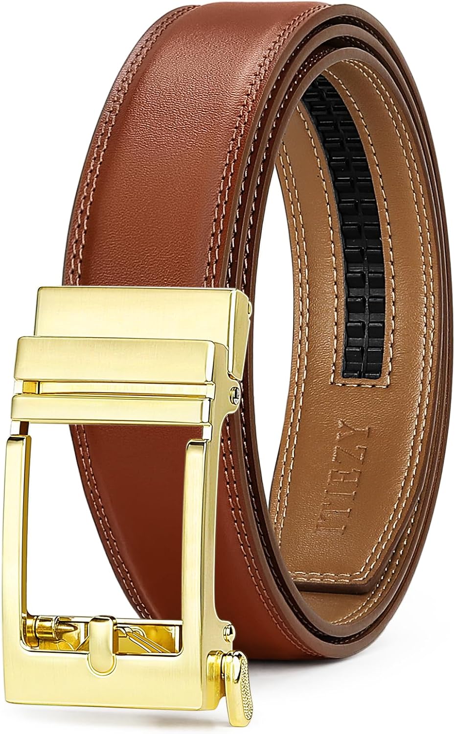 ITIEZY Click Ratchet Belts for Men, Adjustable Leather Dress Belt for Business Casual Jeans - Trim to Fit (35mm)