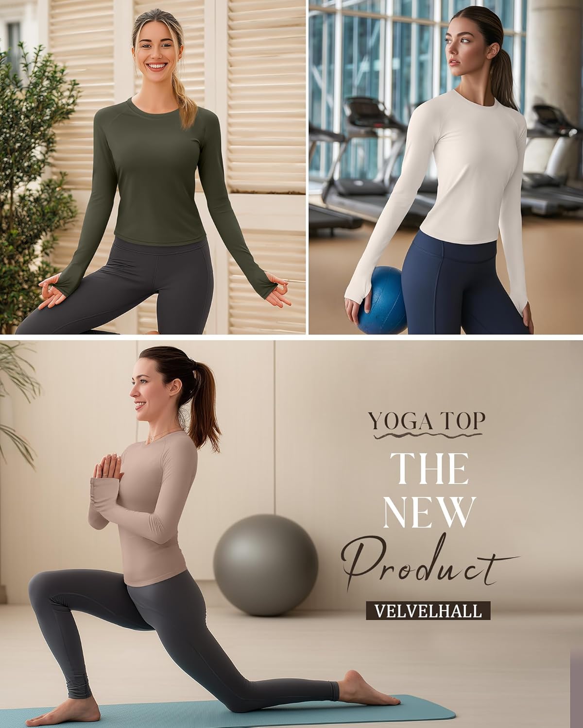 3 Pack Women's Workout Shirts Long Sleeve Raglan Slim Fit Crew Neck Athletic Yoga Basic Tops with Thumb Holes