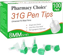 Pen Tips 31G x 8mm(5/16") Universal Fit, Sterile，Ultra-Thin Wall Technology. Comfortable and Precise，100 Count