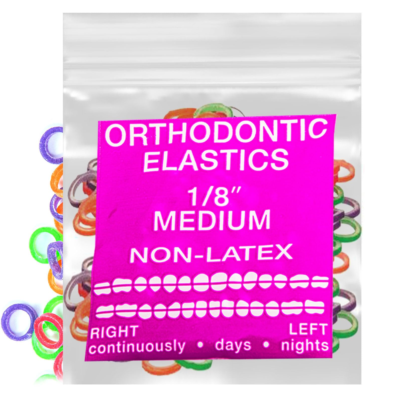 Neon Non-Latex 100 counts Intraoral Elastic Bands Orthodontic Elastics Dental Rubber Bands Made in US Medium 1/8'', Neon