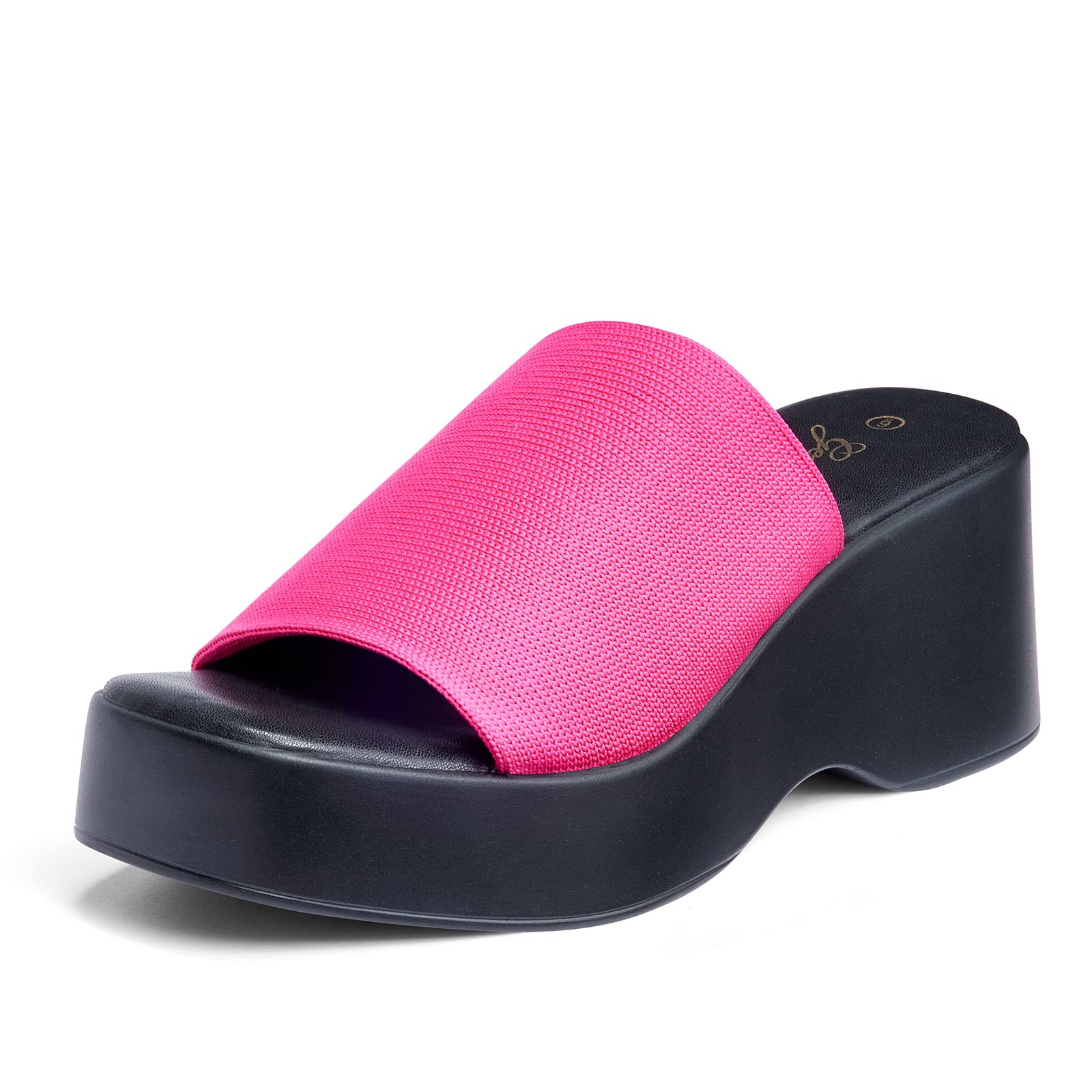 GENSHUO Women Platform Sandals Open Toe Wedge SIides Sandals Slip On Elastic Band Wedges Sandals