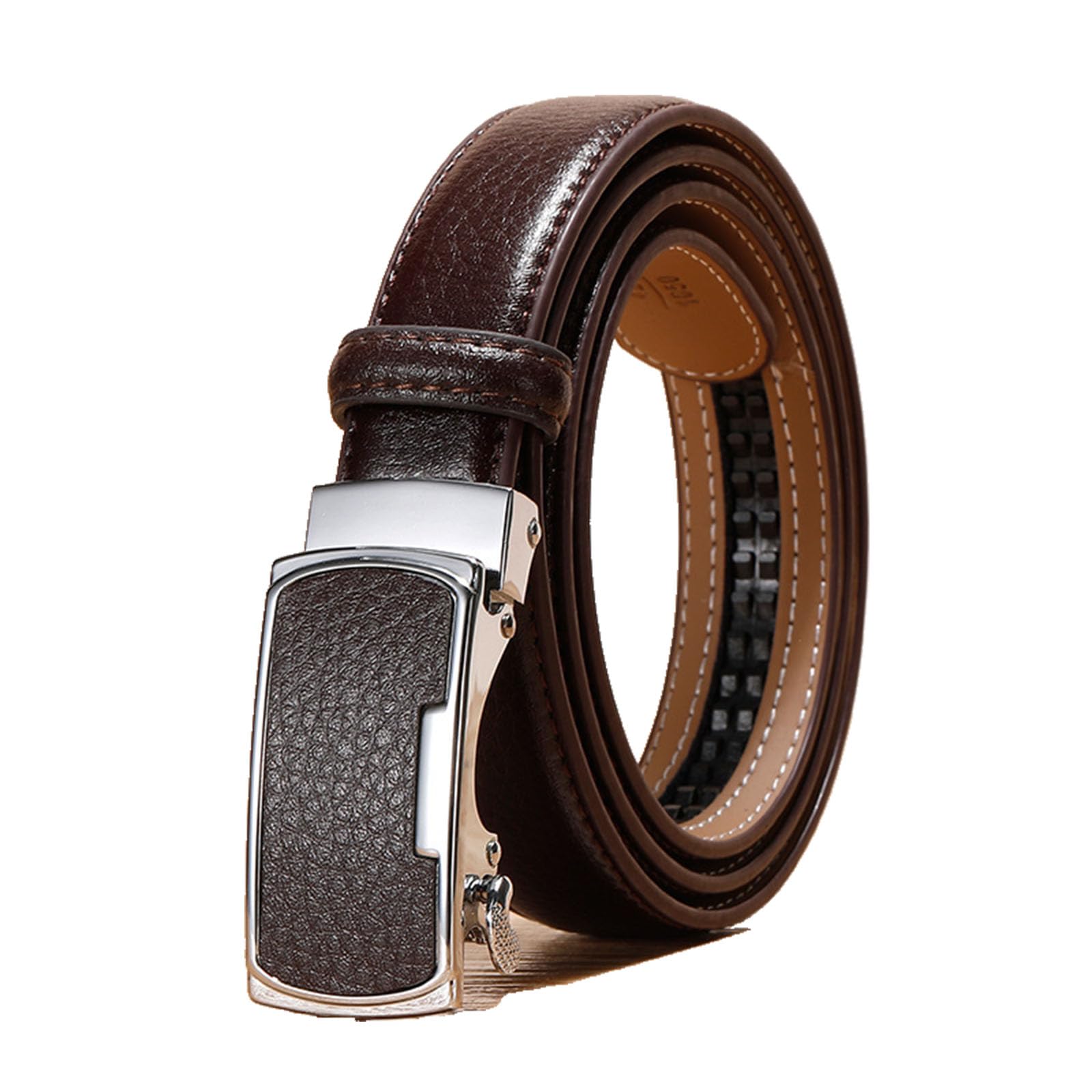 Wrjahcg Unisex Brown Ratchet Thin Belt For Women, Women's Belts Fashion Adjustable For Jeans With Square Alloy Automatic Buckle,,115Cm/45.3''
