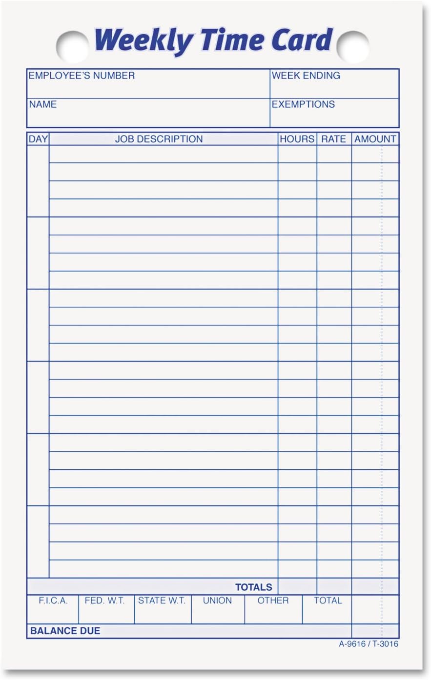 TOPS Weekly Employee Time Cards, One Side, 4.25 X 6.75, 100/pack