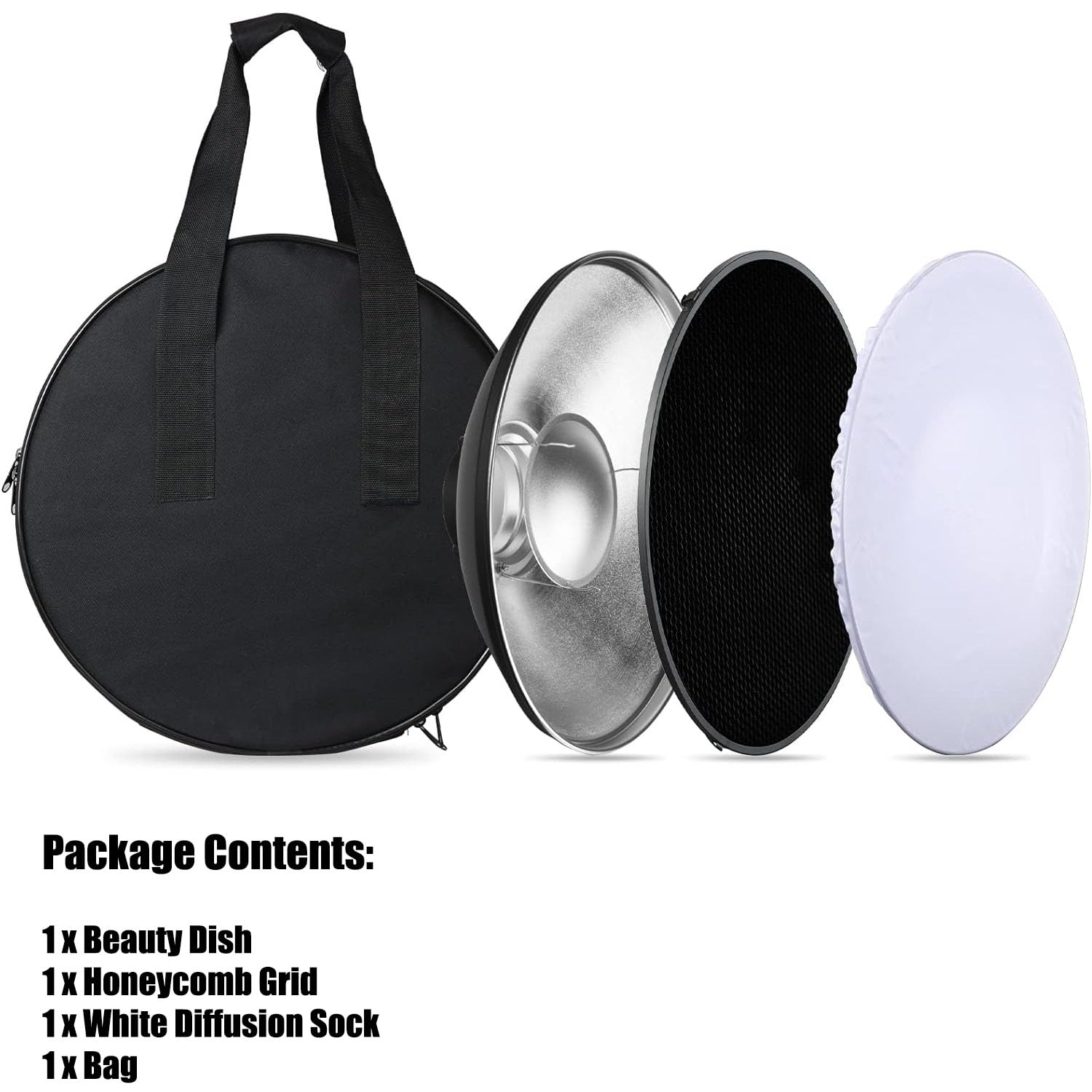 55 cm standardowy reflektor kosmetyczny z białą skarpetą z dyfuzorem, siatką o strukturze plastra miodu i torbą do przenoszenia Bowens Mount Studio, lampa błyskowa stroboskopowa (55 cm)