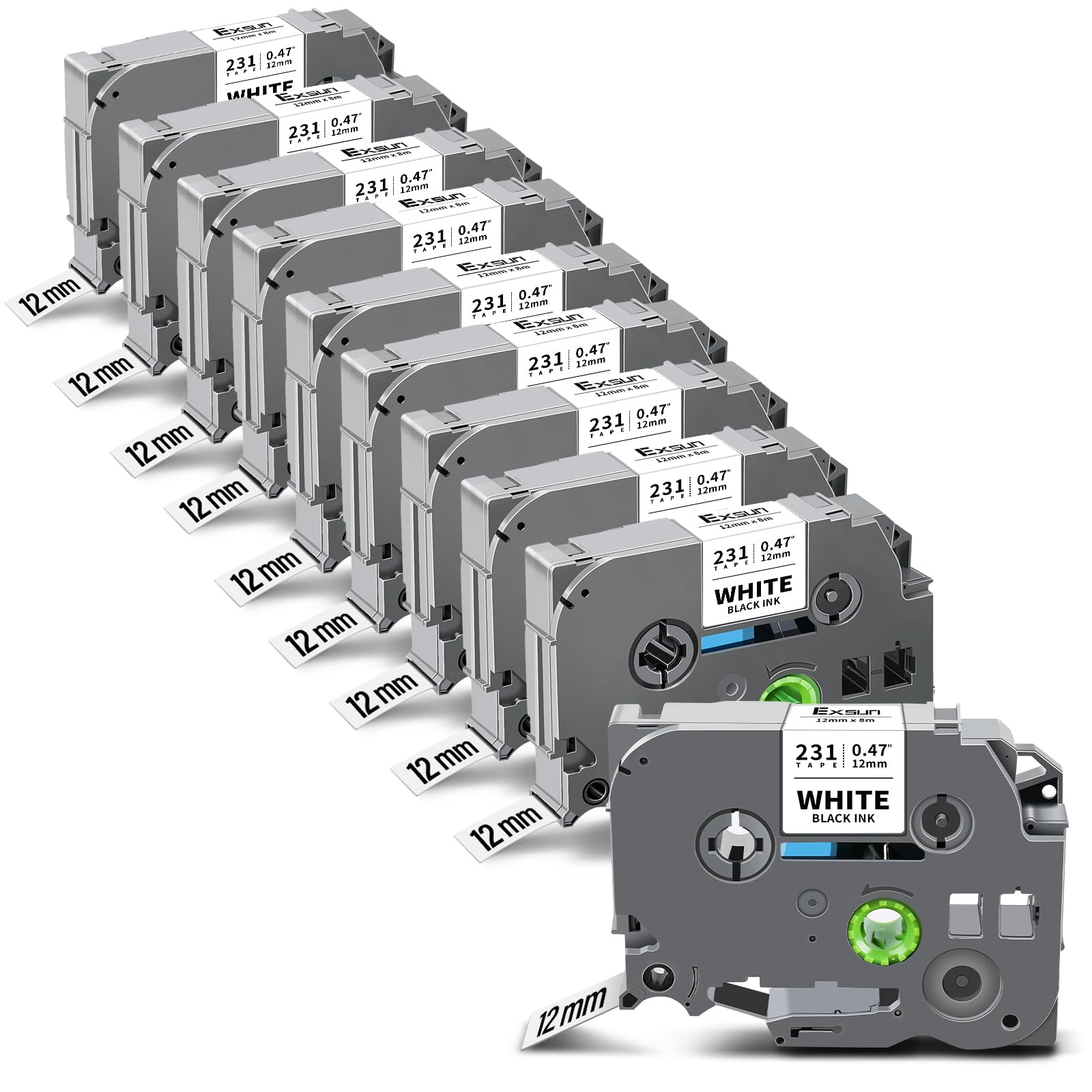 10 Pack 12mm Ruban Compatible avec TZe-231 Tze231 Tzc231 Tz231 pour Tze 12mm 0.47 laminated Tape Cassette pour Brother P-touch Etiqueteuse PT-H105 PT-H110LB PT-H107 H100R E110 D410 D210 1000