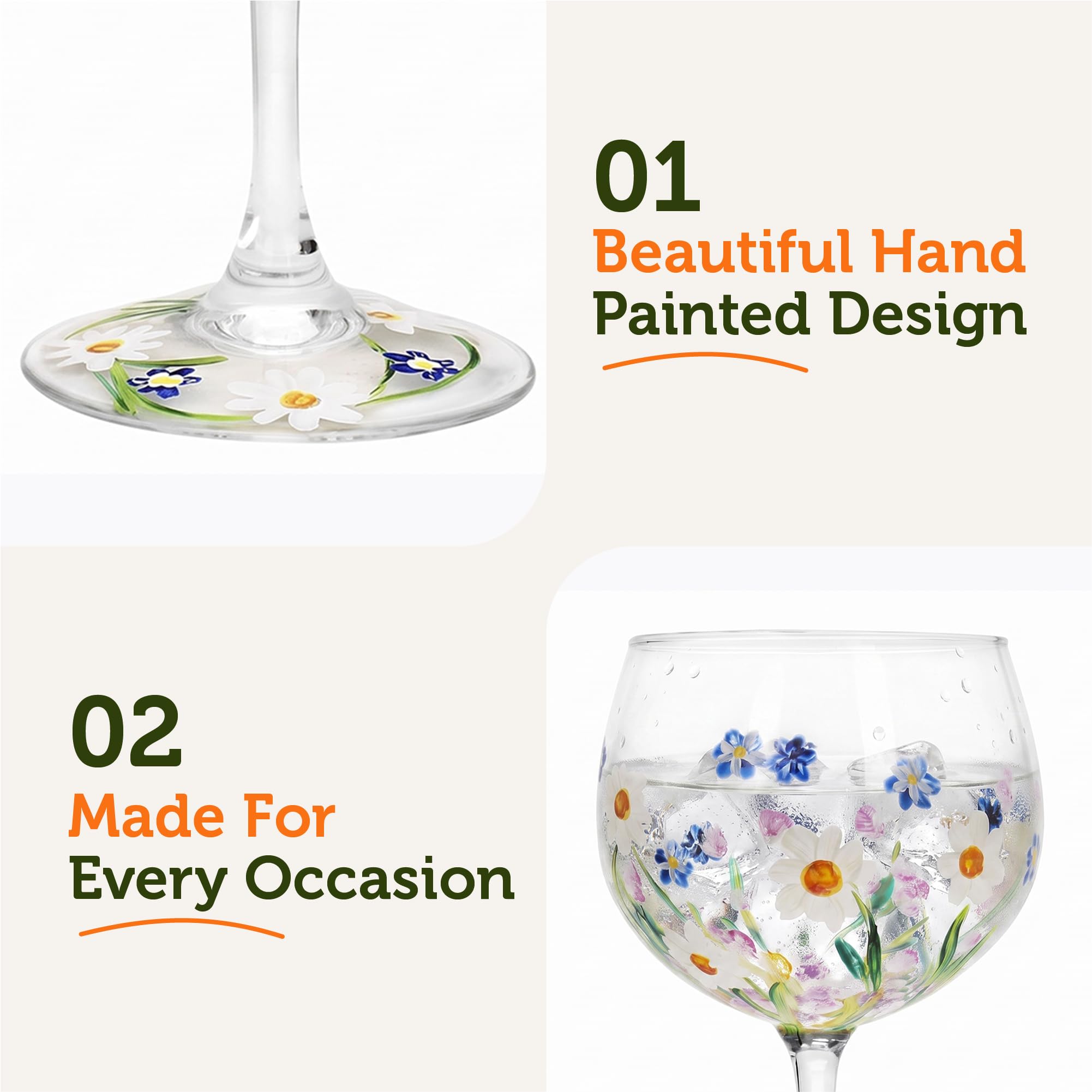 Hand Painted Gin Glass - Dainty Daisies -4