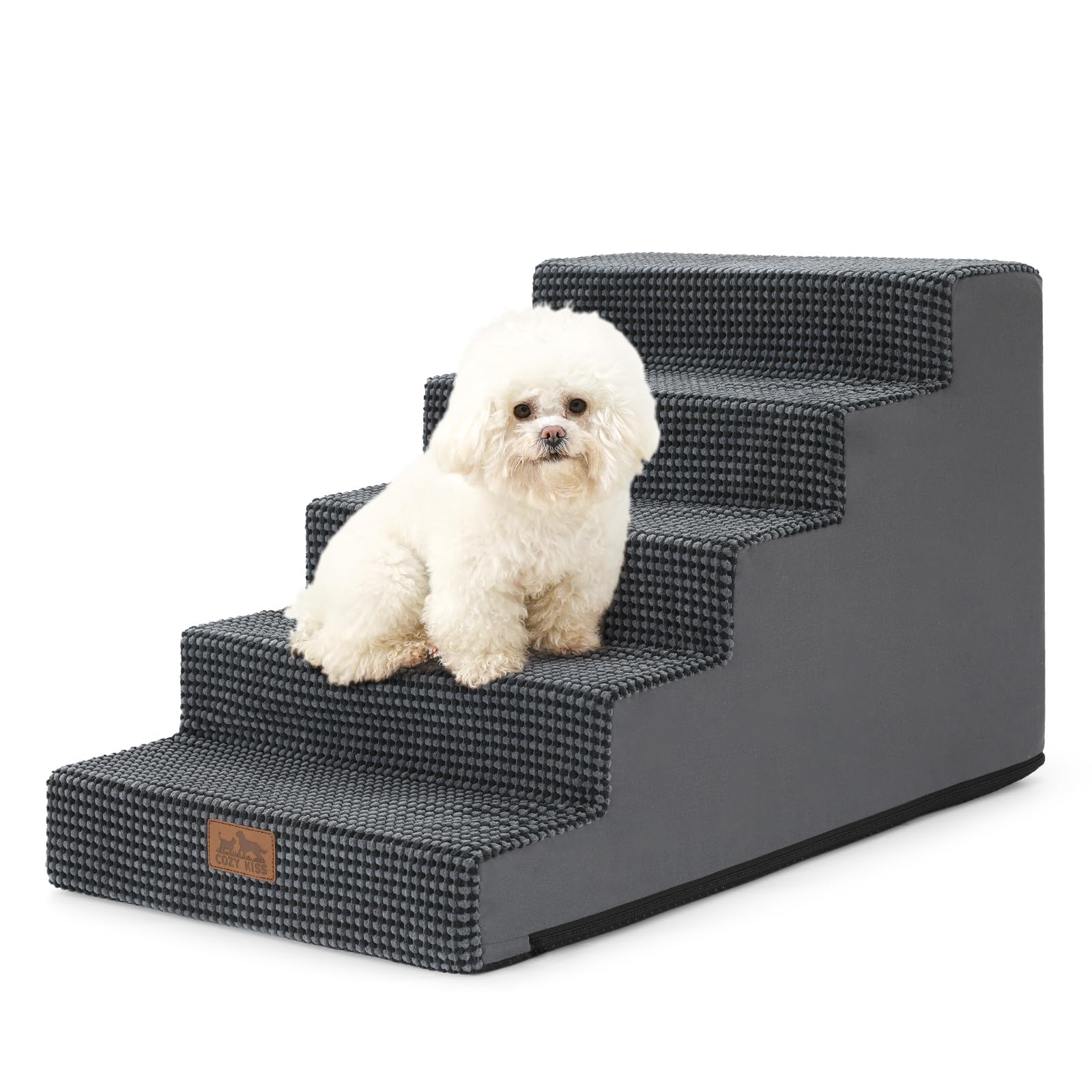 COZY KISS Dog Stairs for Small Dogs, 5 Step Pet Stairs for Beds &amp; Couches