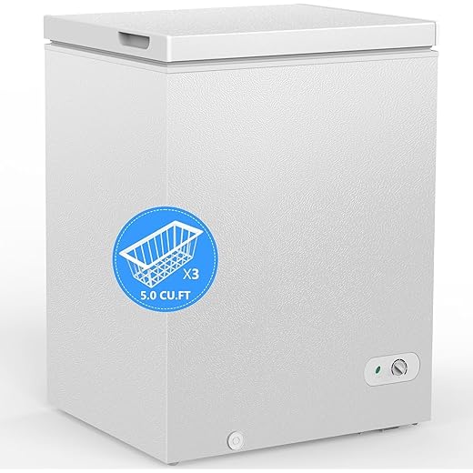 Cowsar 5.0 Cu.Ft Deep Freezer with 3 Basket, Quiet Chest Freezer Adjustable 7 Thermostat, Compact Freezer Free-Standing Top Door, Energy Saving for Apartment/Garage/Basement/Dorm/Home,White