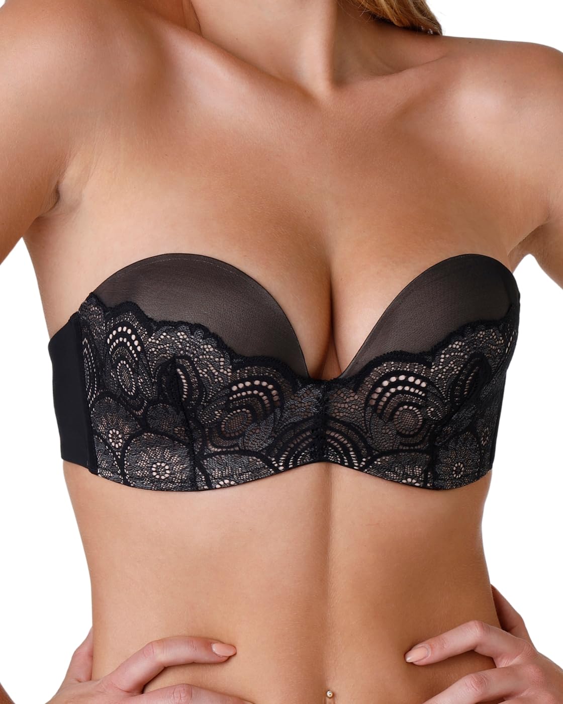 Wonderbra Refined Glamour Ultimate biustonosz bez ramiączek, koronka, mocne trzymanie, czarny, 85D