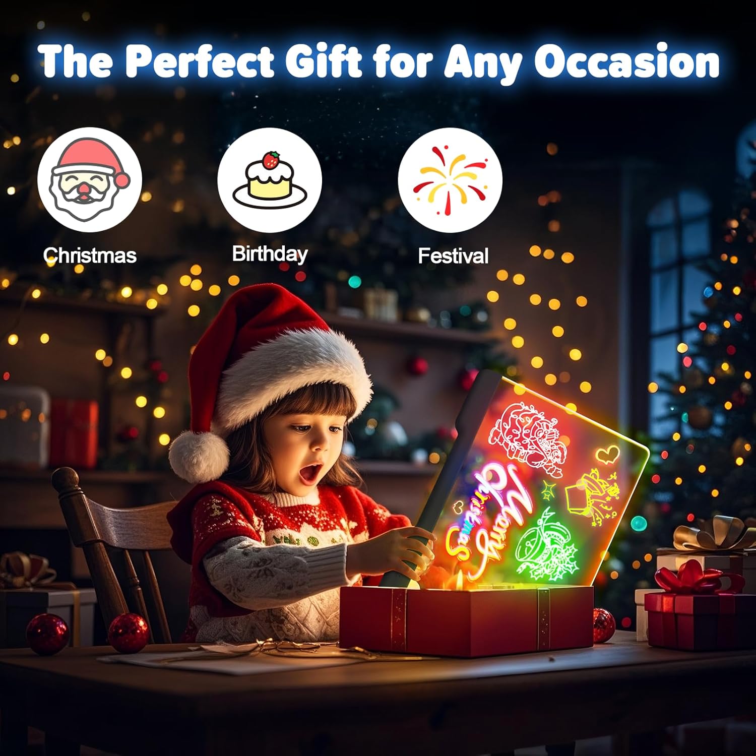 16-Inch Rechargeable LED Drawing Board, 9-Color Light Modes, Neon Art Dry Erase Light Up Doodle Glow Pad with Built-in Stand, Sketching Gift Toy for Kids/Girls/Teens, 5 Markers & Tracing Book