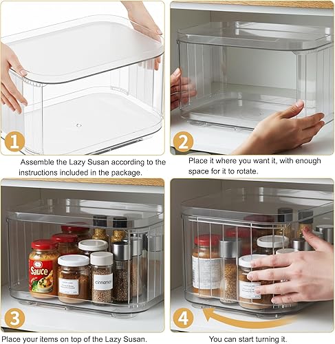 Miniatura 7 de Lazy Susan - Organizador giratorio de 2 niveles para gabineteencimeradespensabañobarra de café, almacenamiento giratorio de 360 Lazy Susan de 12.8