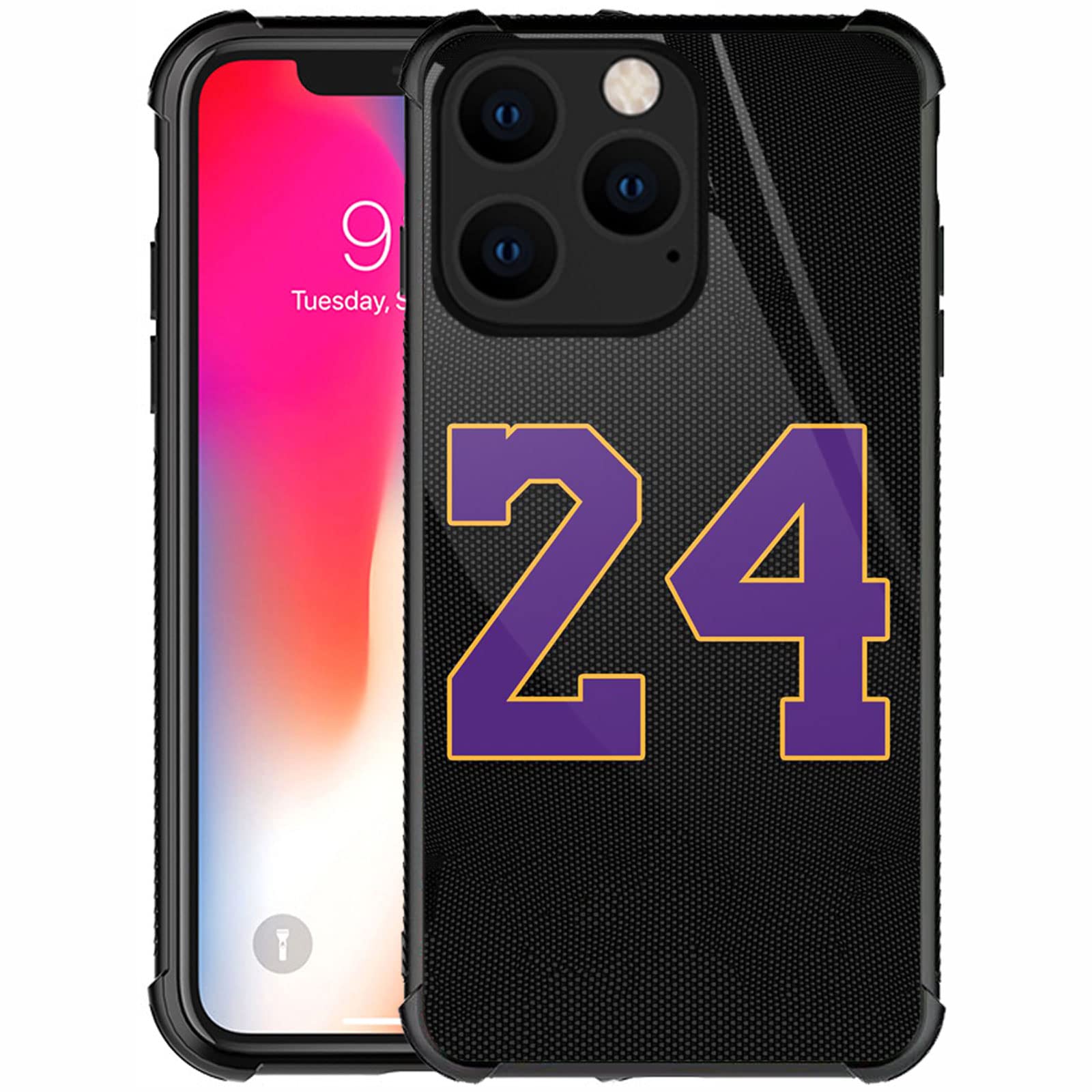 Goodsprout Compatible with iPhone 14 Pro Max Case,Black 24 Jersey Purple Yellow Amazing Pattern Design Shockproof Anti-Scratch Hard PC Back Case for Apple iPhone 14 Pro Max