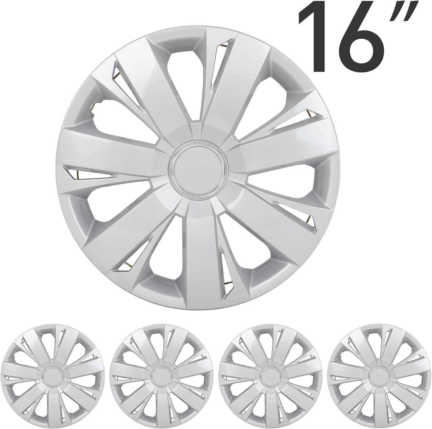 Hubcap Wheel Cover Replacement Premium R16 Hubcaps Set Wheel Rim Cover OEM Style Easy Snap On Hub Caps Universal 4-Pack PP Material Silver