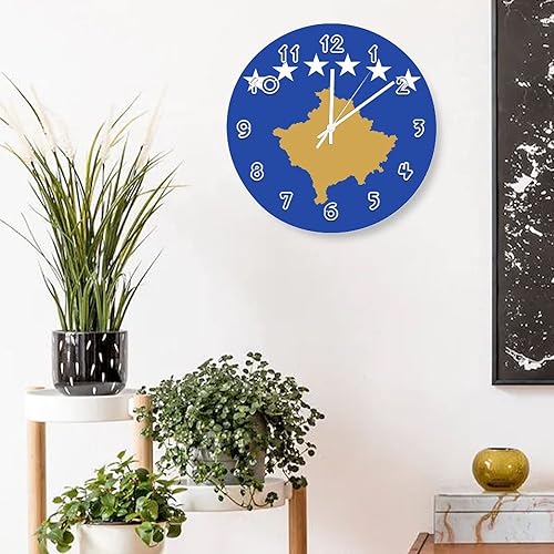 Vista 5 de Kosovo - Reloj de pared redondo con bandera de Kosovo, silencioso, sin tictac, para cocina, dormitorio, oficina, decoración interior del hogar