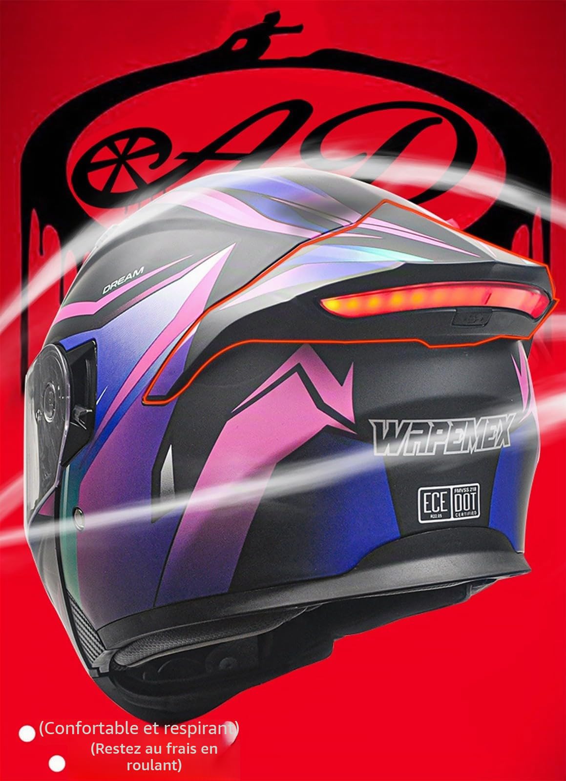 Casque Modulable Moto Bluetooth, avec Feu Arrière LED, Casque À Rabat pour Adultes avec Double Visière, Casque Homologué ECE, Adultes Hommes Femmes Cyclomoteur Anti-Collision