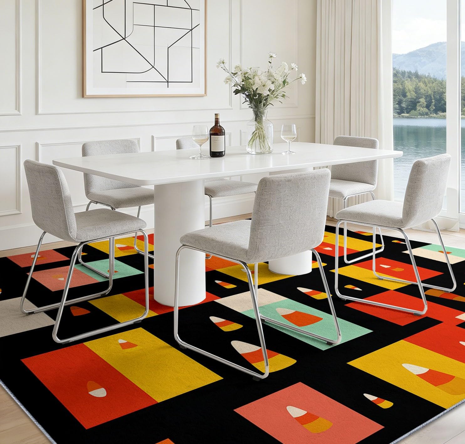 Dywan do salonu nadający się do prania 100 x 160 cm Kolorowe klocki cukierków kukurydzianych, geometryczny miękki i antypoślizgowy dywan do sypialni - wewnętrzny dywan z krótkim włosiem do pokoju
