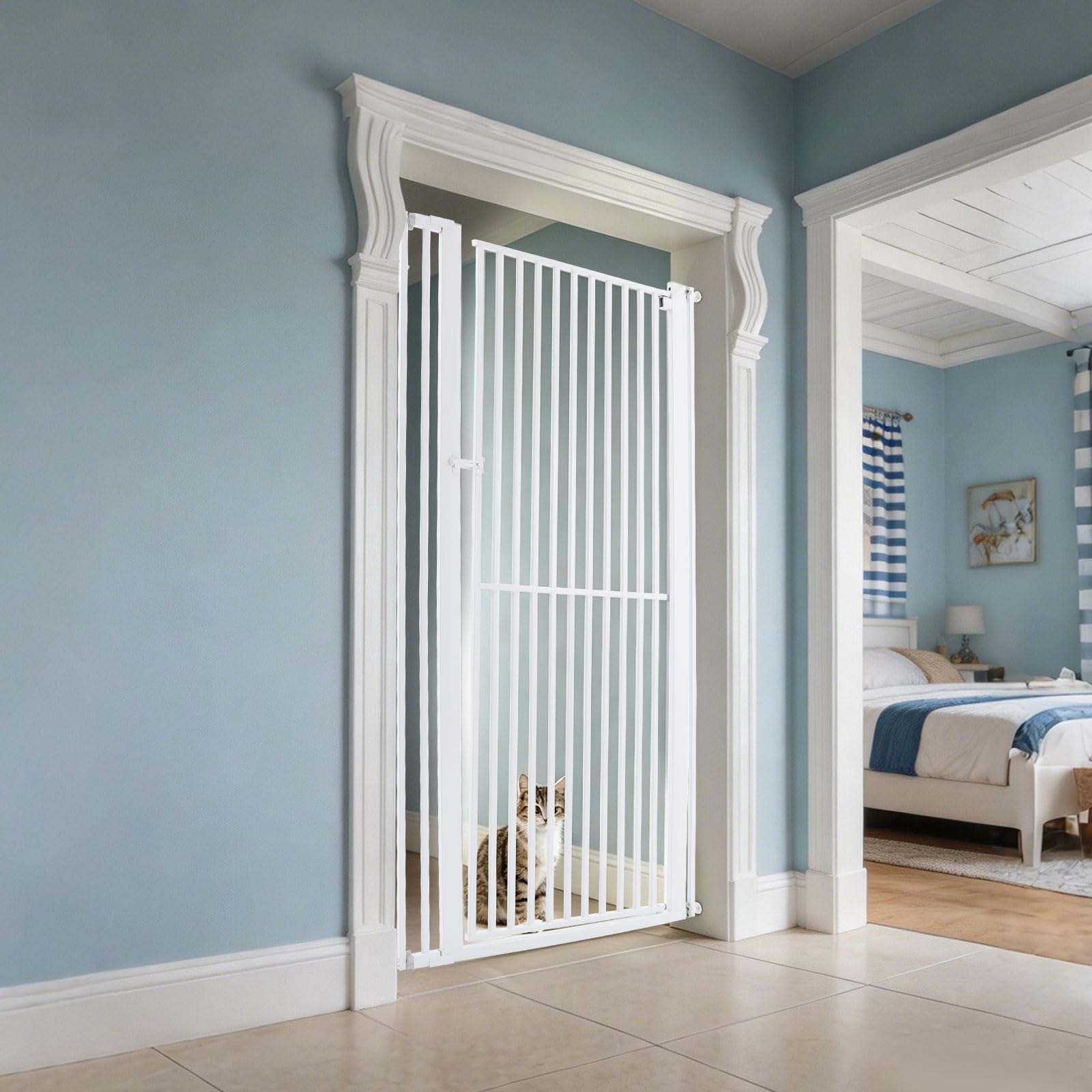 Rejilla protectora para puerta para mascotas, 180 x 90 cm | Rejilla para perros extra alta, ancho ajustable, sin agujeros, apertura con una sola mano, ideal para puertas y escaleras