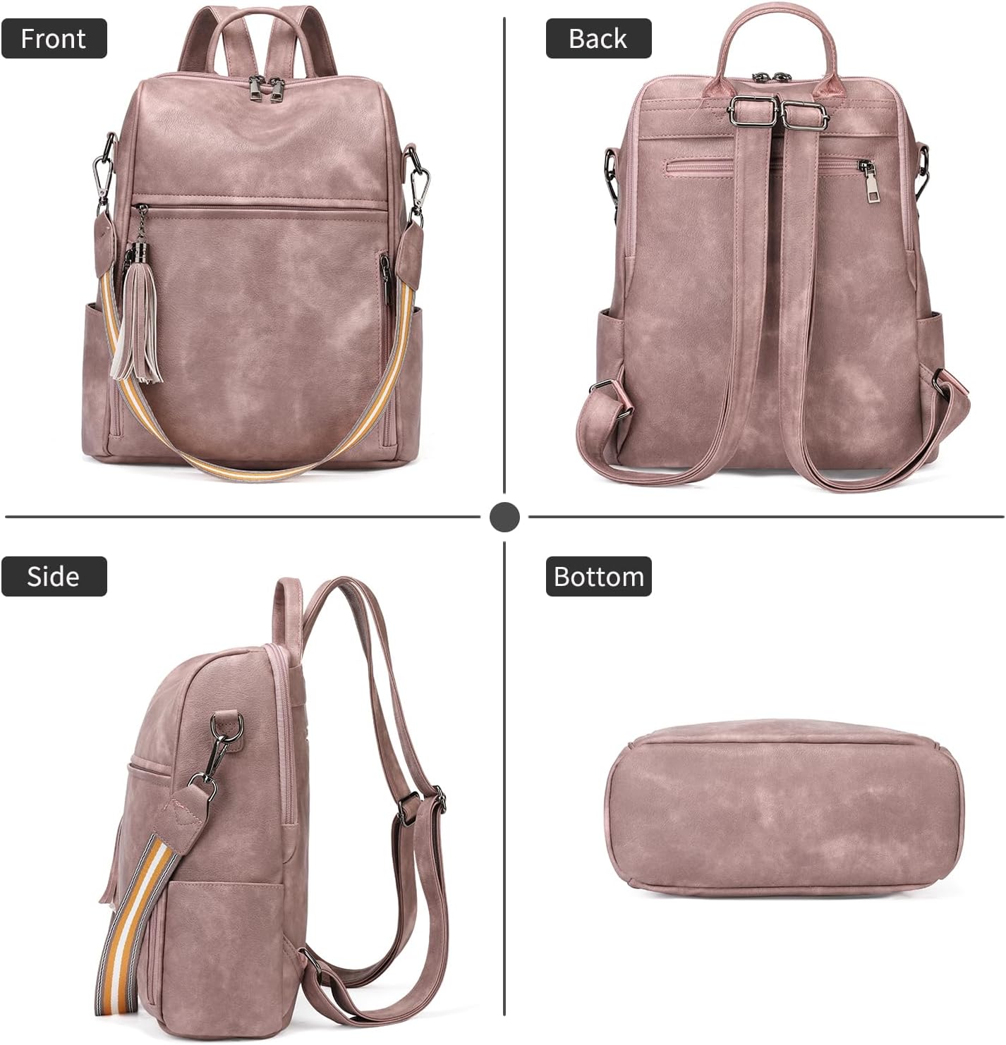 GAEKEAO Backpack Purse for Women Large Womens Bag Designer Travel Backpack Purses PU Fashion Ladies Shoulder Bag with Tassel - Image 5