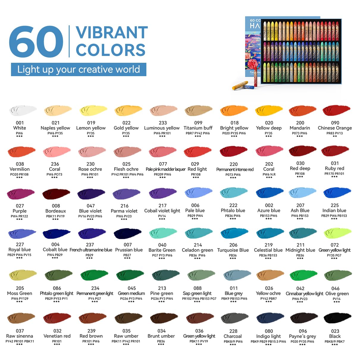 Paul Rubens Oil Pastels, 60 Colors HaiYa Artist Soft Oil Pastels Vibrant and Creamy, Art Supplies for Artists Beginners - Image 4