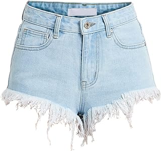 Silunma2021 Women's Hole Raw Hem Shorts Stretchy Frayed Distressed Denim Shorts Hot Pockets Casual Summer Shorts