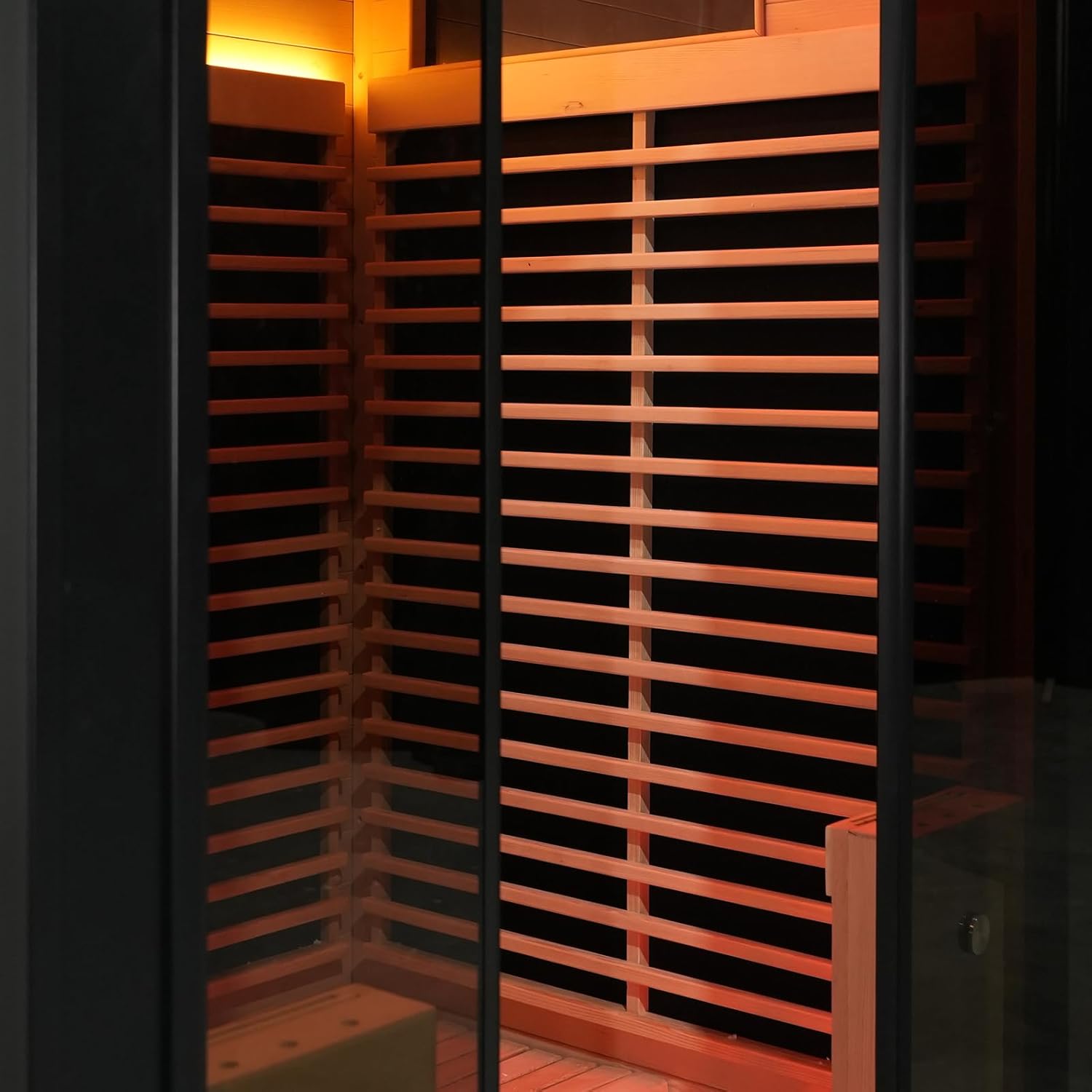 Gollense Black Outdoor Infrared Sauna 1 Person, Modern Design Canadian Hemlock & Aluminum Alloy Waterproof System, Wi-Fi Control, Ambient Light Strip, Speakers, 0-149 °F, 39.4 x 39.4 x 88.6in