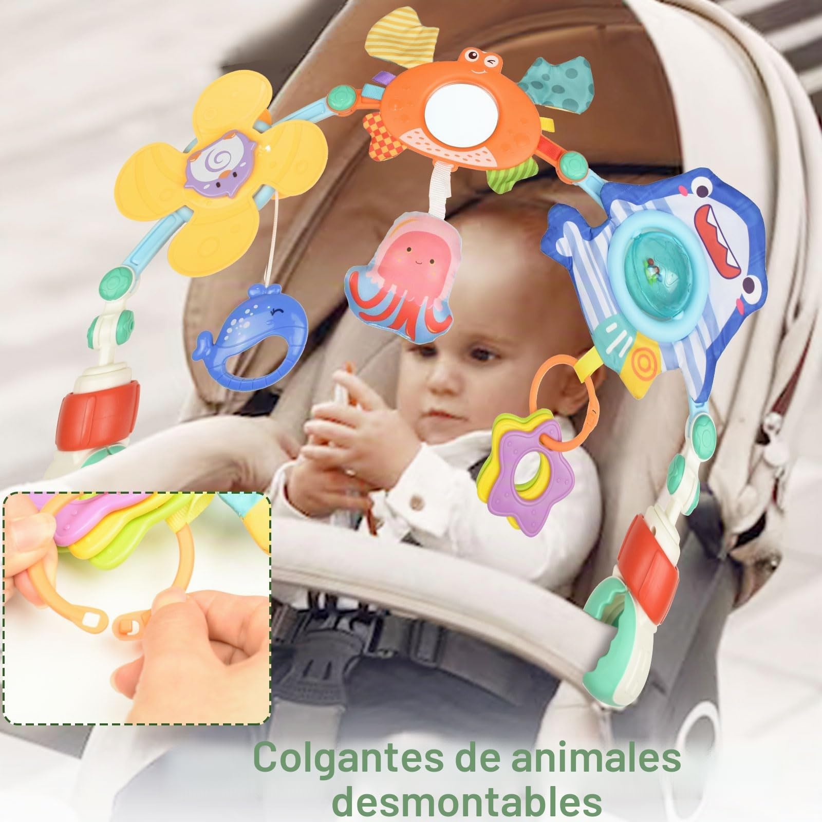 Arco de Juego para Cochecito, Juguete Ajustable para Cochecito de Bebé con Clip para Cuna, Arco de Juegos Bebe Hamaca Colgante Colgar Actividades, Juguetes Bebes 0-3 Meses Niños Niñas