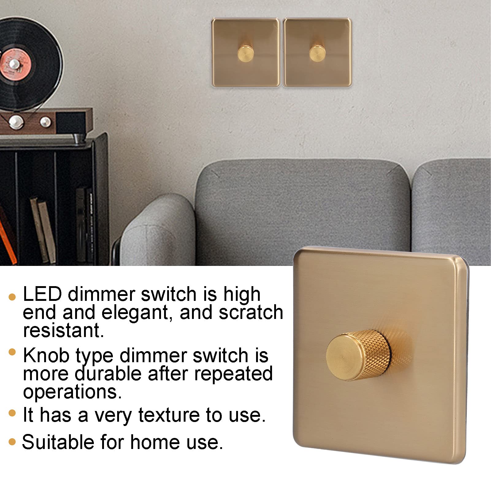 Gradateur de Lumière en Acier Inoxydable Doré Résistant aux Rayures Interrupteur à Laiton Brossé 500W pour Éclairage Monotone Compatible 220V avec Contrôle Précis de l'Intensité Lumineuse