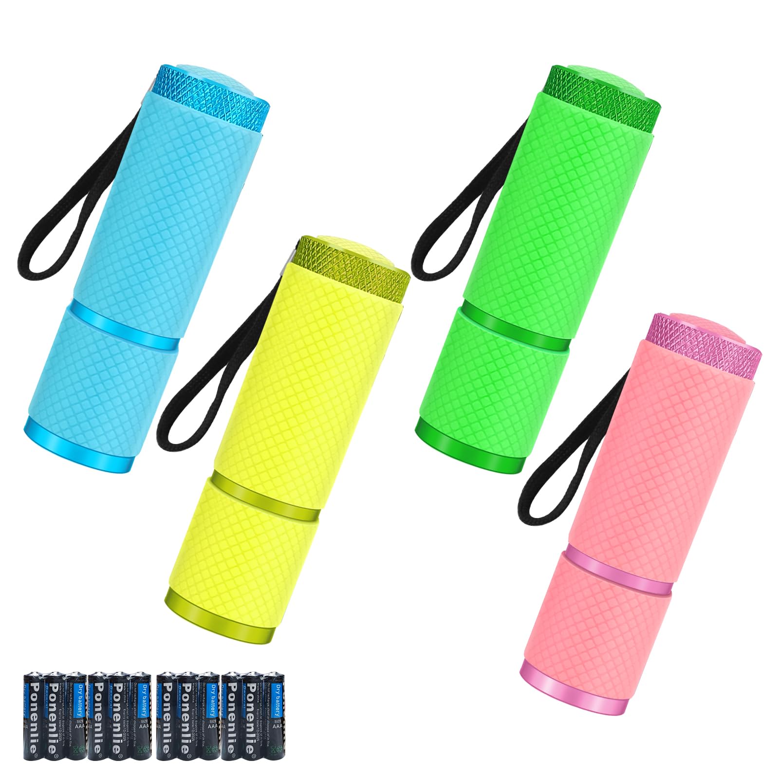 CUODIYA Small LED Torch, 4 Pack Super Bright Battery Powered, Colorful Glow in Dark Camping Pocket Light, With 9 LEDs Mini Flashlight for Adult Hiking, Batteries Included