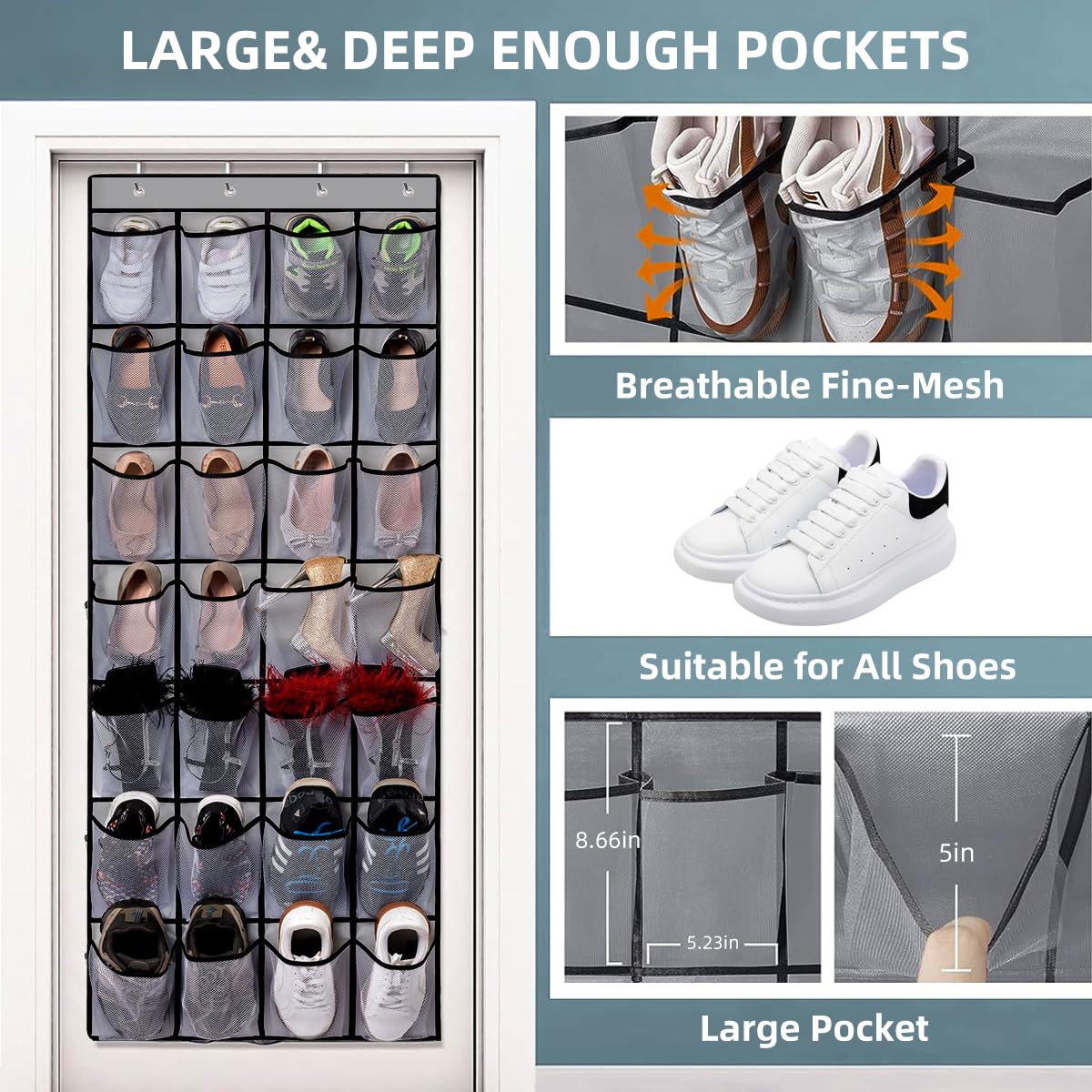 2 pezzi Scarpiera a sospensione da porta – Portascarpe con 28 tasche, organizer multifunzione da appendere per camera da letto, soggiorno, bagno